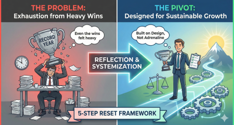 Cartoon comparing stress of overwork with successful, sustainable growth plan.