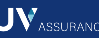 UV Assurance logo, white text on blue background.
