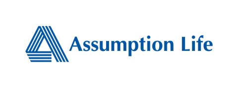 Assumption Life logo, blue A symbol with text.