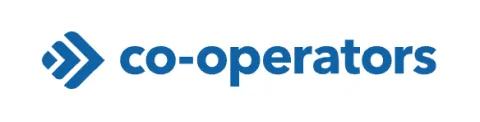 Co-operators logo with blue text and abstract emblem.